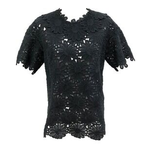 Dolce&Gabbana Eyelet Lace Blouse Shirt Womens 40 Small Black Short Sleeve
